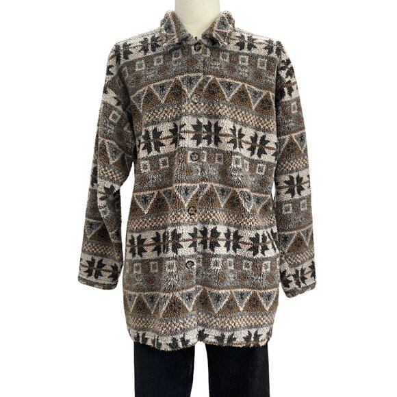 Vintage Palmettos Aztec Sherpa Fleece Jacket L Southwestern Winter Grunge Cozy - Picture 6 of 9